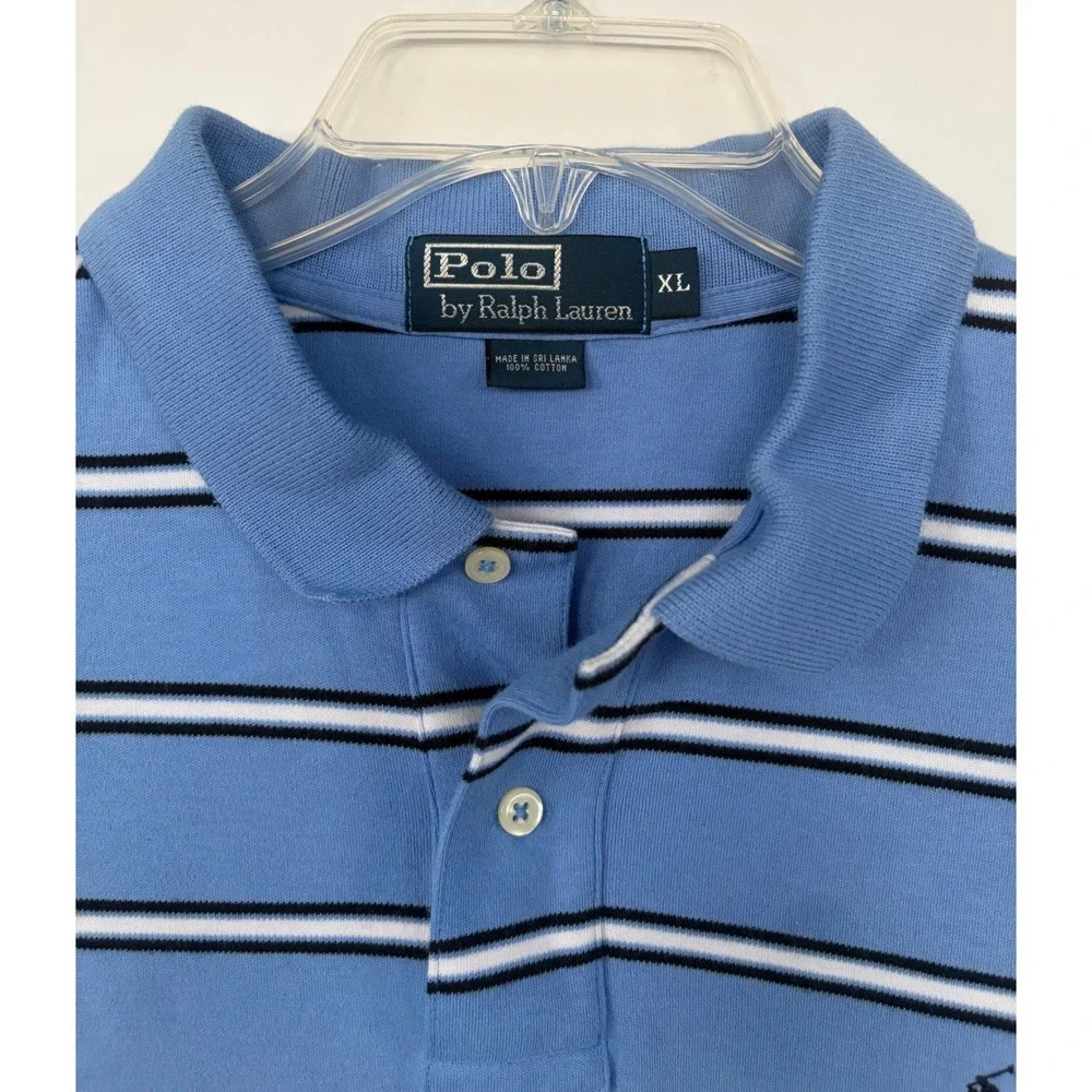 Polo Ralph Lauren Mens XL Blue Striped Short Sleeve Cotton Golf‎ Polo Shirt